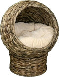Wicker Cat Bed with Soft Cushion, Elevated Egg Chair Design, 20-Inch Height