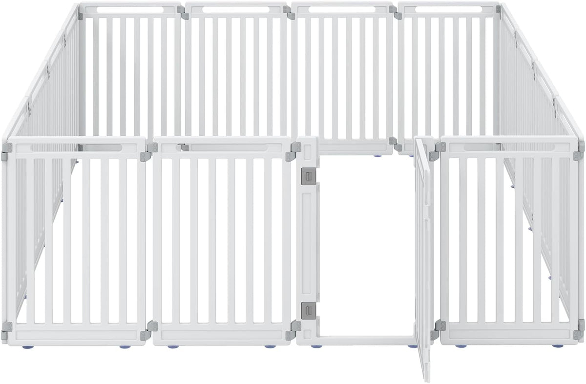 White 16-panel plastic puppy playpen with lockable door