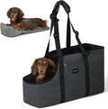 Dark grey long-body dog carrier tote with a Dachshund inside