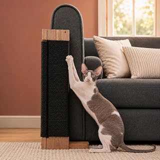Modern Cat Scratching Post with Sisal Rope, Tall Vertical, Soft Top Perch, Dark Gray