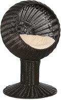 Elevated Wicker Cat Bed with Rotatable Egg Pod and Cushion, Coffee