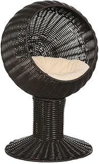 Elevated Wicker Cat Bed with Rotatable Egg Pod and Cushion, Coffee