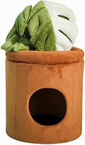 Enclosed Soft Potted Plant Cat Bed with Leaf Top Panels, for Home Decor, for Living Room
