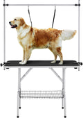 Black 46 inch foldable dog grooming table with arm and noose