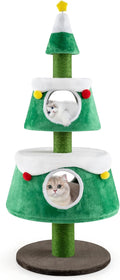 60 inch holiday tree-shaped cat tower with two condos