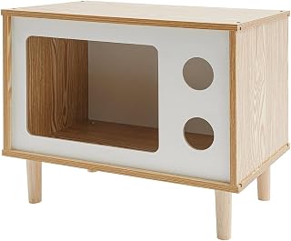 TV-Shaped Wooden Cat Bed for Indoors, Breathable, White, Small