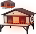 Insulated outdoor cat shelter with asphalt roof, PVC curtain and balcony