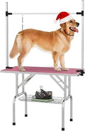 46" Stainless Steel Pet Grooming Table with Arm, Noose and Tray, Pink