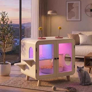 Hidden Litter Box Enclosure with RGB Light for Indoor Cats