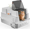 XXXL Metal Cat Litter Box with Scoop, Giant Enclosed, for Big Cats and Multiple Cats, Silver