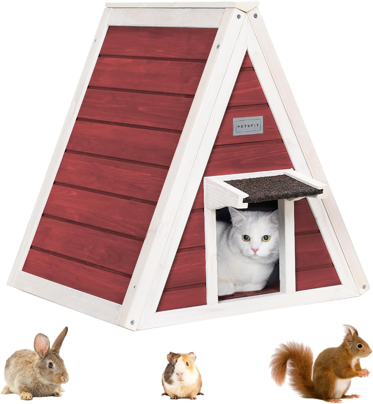 Gray two-story wooden outdoor cat house with escape door – view 8