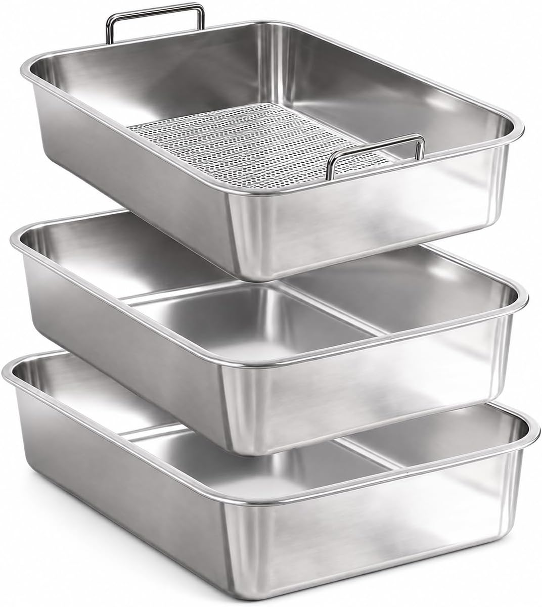 Stainless steel sifting cat litter box with perforated sifter tray