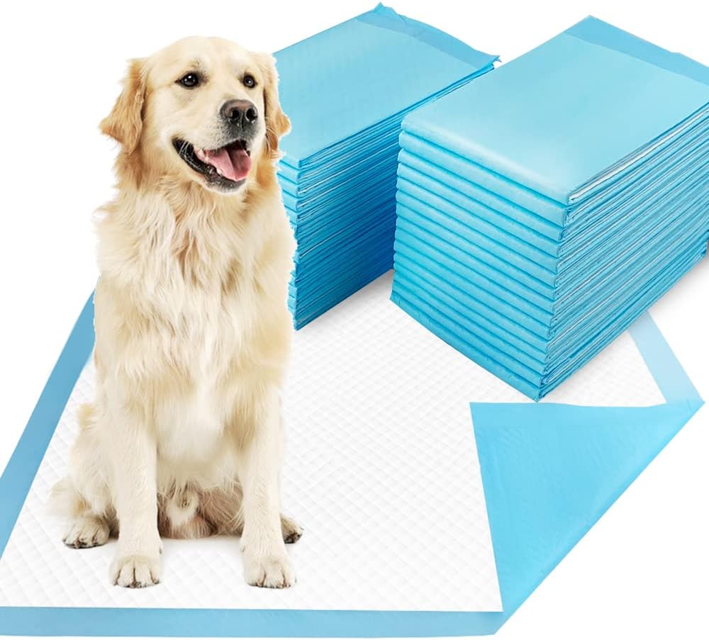 Stack of blue extra large puppy training pads, 30 by 36 inches – view 2