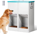 Large gravity dog feeder with a 46 lb food hopper and two feeding bowls