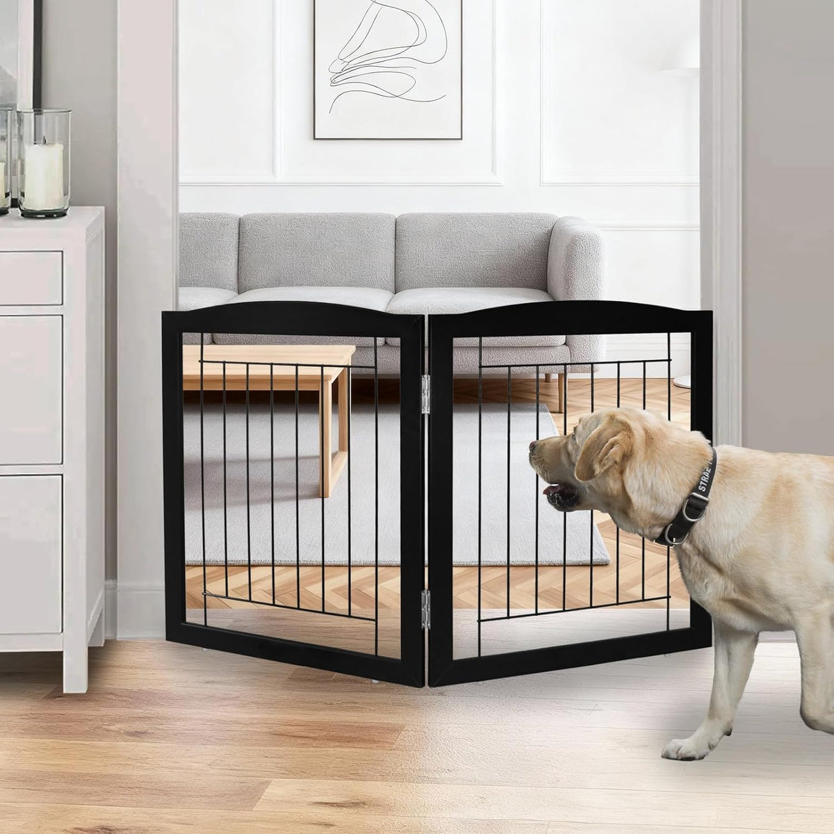 White four panel freestanding wooden dog gate – view 23