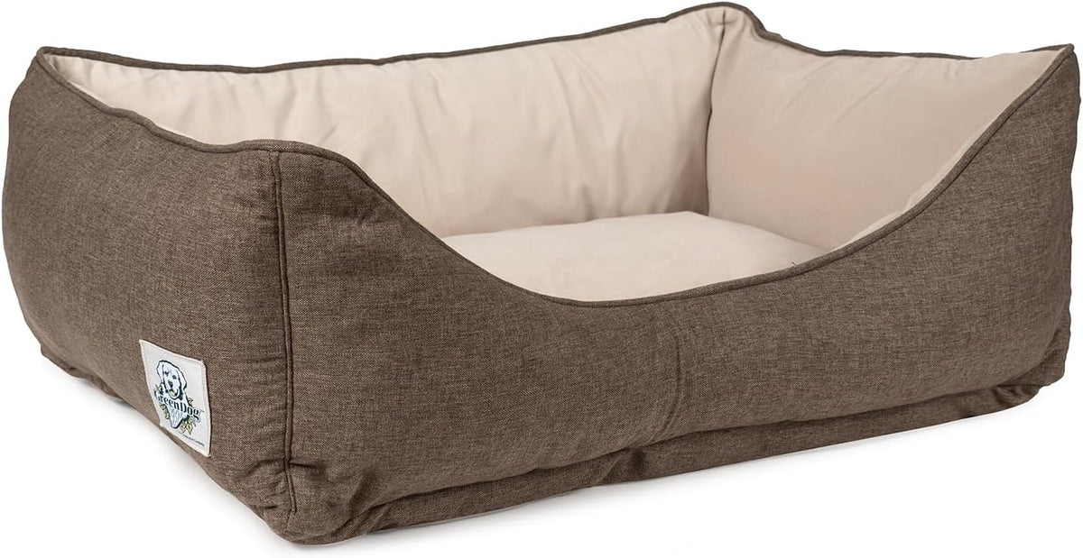 Light gray plush cuddler pet bed with raised bolster – view 5