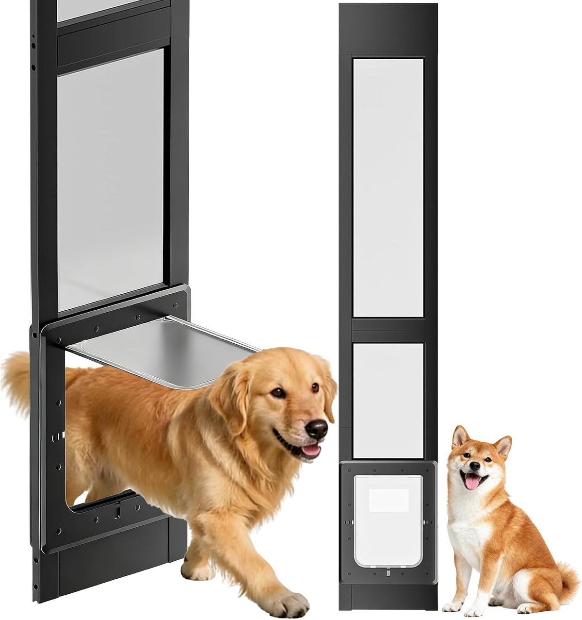 Pet door insert installed in a sliding glass patio door with magnetic flap – view 2
