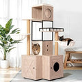 63-Inch Cat Tree with Litter Box Enclosure, 2-in-1 Wooden Tower with Condo, Hammock, Scratching Post and Caves