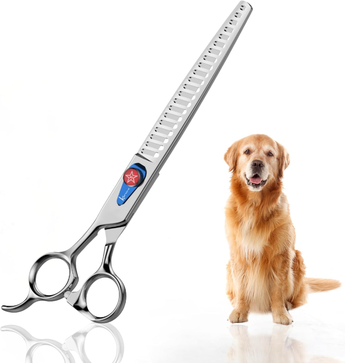 Pair of 8 inch straight stainless steel dog grooming shears with offset handle – view 2