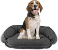 Large crescent dog lounger with open front and reversible tufted cushion
