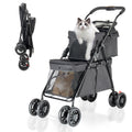 Gray two-carriage pet stroller with mesh windows – view 2