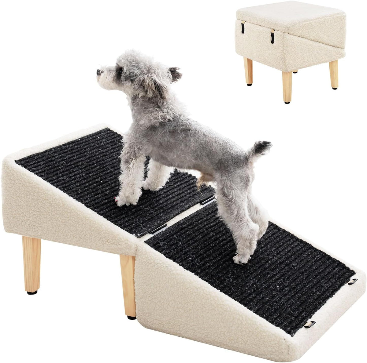 Grey 3-in-1 pet stairs footstool with storage box – view 2
