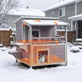 2-Story Heated Outdoor Cat House, Weatherproof Wooden Shelter with Insulated Liner