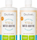 Bottle of pet dental water additive next to a dog water bowl – view 2