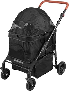 Folding 4-Wheel Cat Stroller with Removable Carrier