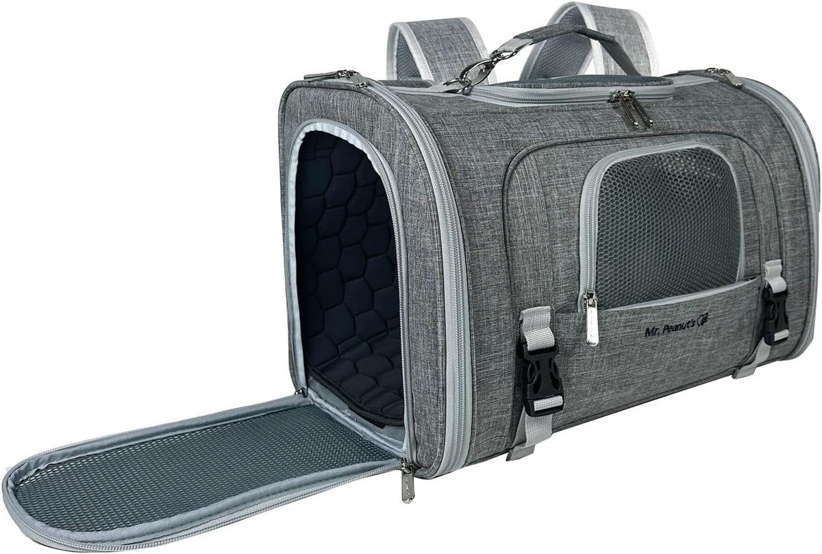 Convertible backpack pet carrier with mesh panels and fleece pad