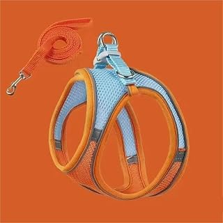 Reflective Cat Vest Harness and Leash Set, Adjustable, Blue and Orange, Medium