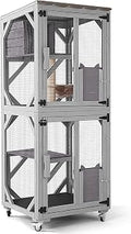 Catio Outdoor Cat Enclosure with Window, Waterproof Roof, Scratching Posts, Basket and Brake Wheels, 62.8 Inch