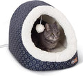 Heated Cat Bed with Removable Heater, Navy Geo Flower Pattern, 17x15x13 Inches