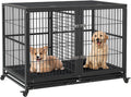 Heavy duty black iron dog crate with top door, front door and wheels