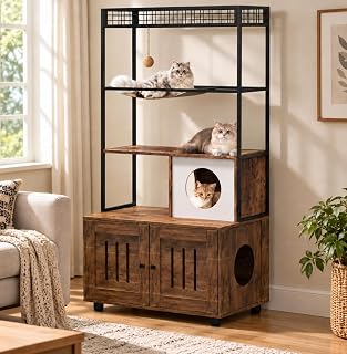 Modern Cat Tree with Hidden Litter Cabinet, Multi-Level Tower Furniture