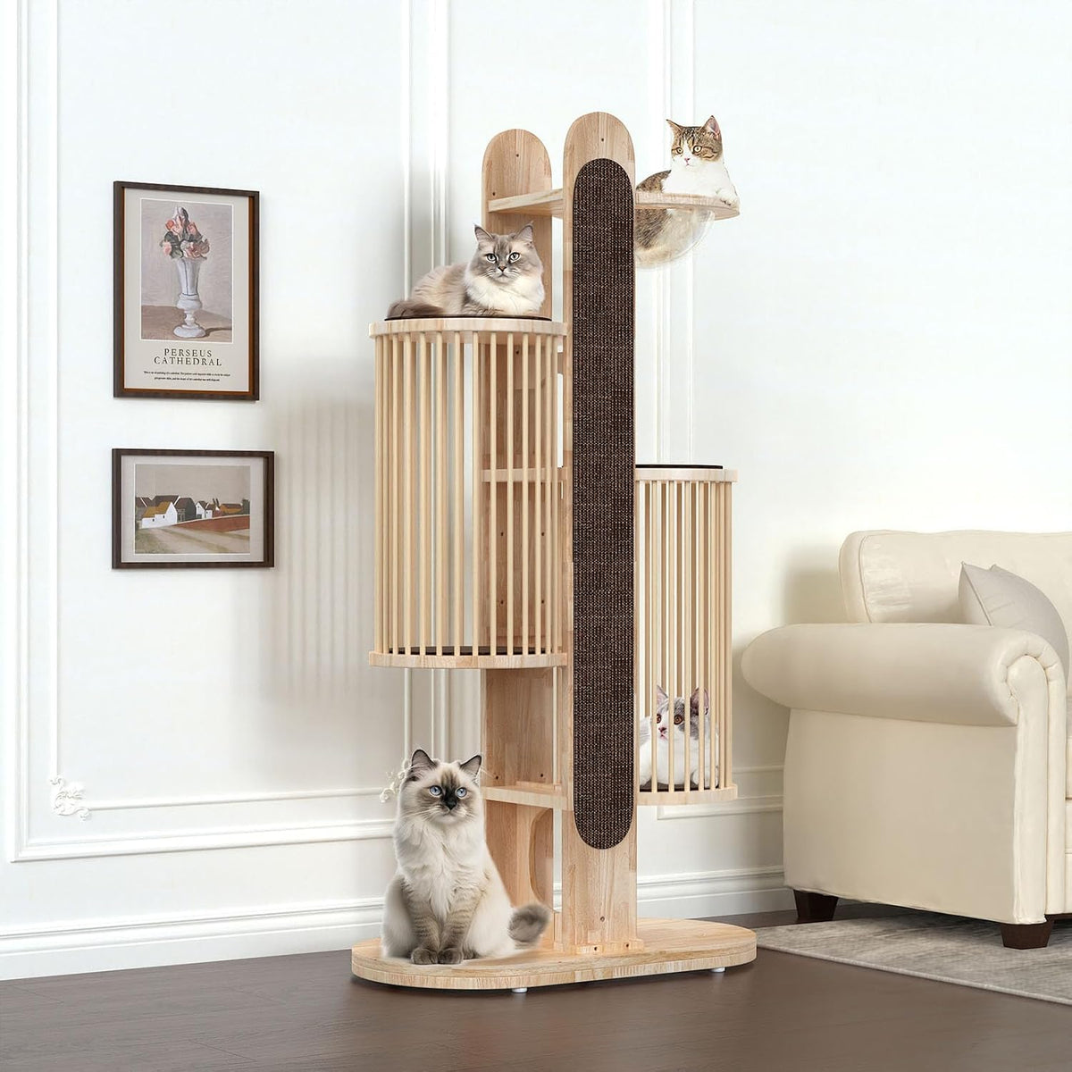 67 inch solid wood six level cat tree tower with scratching posts – view 2