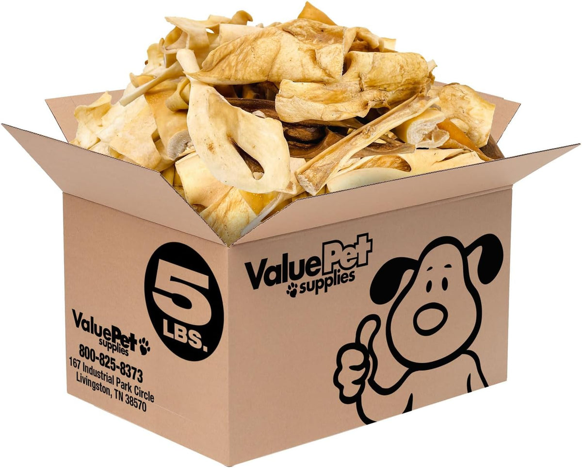 Pile of assorted beef cheek slice dog chews from a 10 lb bulk pack – view 3