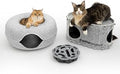 Cattasaurus 3-in-1 Cat Furniture Bundle: Peekaboo Cat Bed Cave, Bunk Bed and Play Box, Light Gray