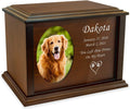 Small wooden pet cremation urn with oval photo frame