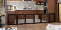 Brown wooden six-panel foldable freestanding dog gate