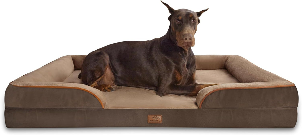 Brown extra large bolster sofa dog bed with removable cover