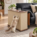 Cat Scratcher Side Table, Sofa End Table with Storage and Locking Wheels