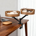 Walnut finish elevated cat hammock bed sitting on an office desk – view 2