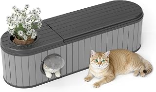 EFU Resin Cat Litter Box Enclosure with Top Storage Groove and Front Entry Door, Grey