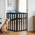 Brown six-panel foldable wooden freestanding dog gate with support feet – view 10