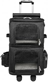 Double-Layer Portable Foldable Soft-Sided Wheeled Pet Travel Carrier, Model 20123, Black