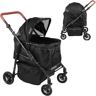 Folding 4-Wheel Cat Stroller with Removable Carrier