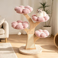 Pink 48 inch flower cat tree with wood branch and flower-shaped beds