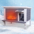 Wooden outdoor cat house with asphalt roof and PVC door flaps – view 3