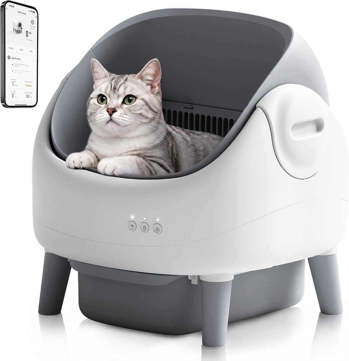 Open-top self-cleaning litter box with large waste drawer and app control